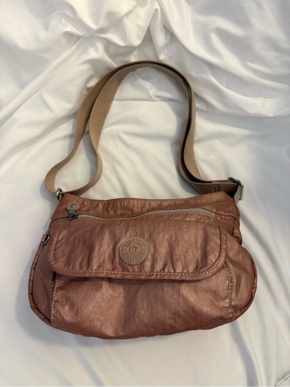 EUC Kipling Syro Crossbody Bag in Rose Gold Metallic